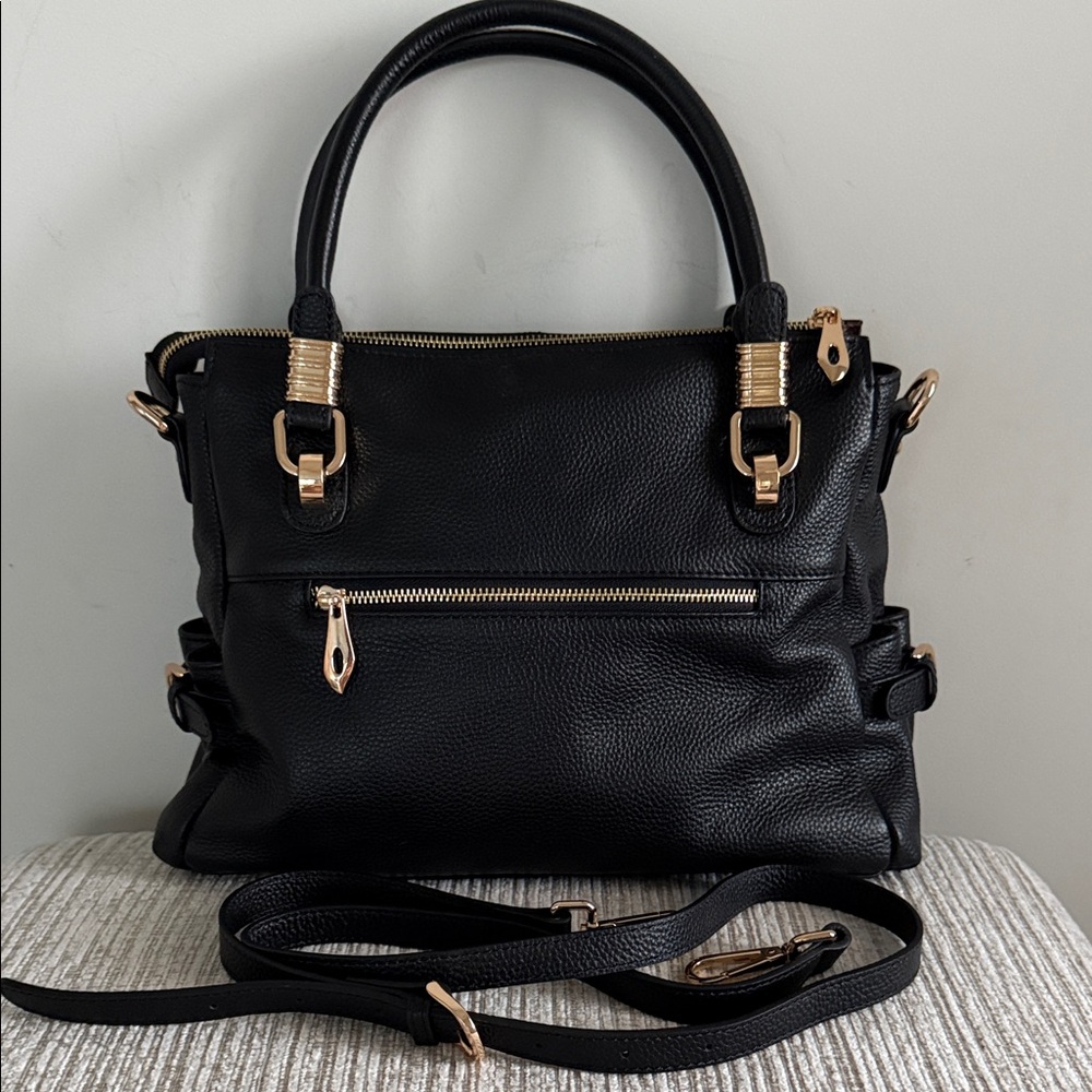 Kattee Top Grain Pebble Black Leather Women Satchel Handbag Purse Shoulder Bag